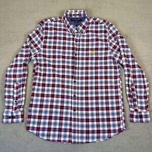 US Polo Assn Mens Large Red White Blue Plaid Button Down Shirt Long Sleeve